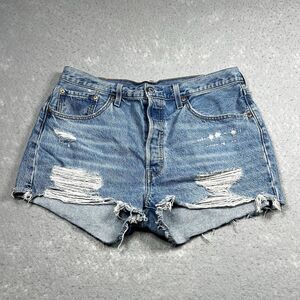 Levi’s Jean Shorts Womens Size 32 Blue Premium Original Fit 501 Denim Distressed